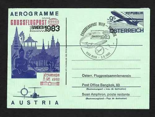 Österreich 1983: Aerogramme Grussflugpost Wien-Bankok, Sonderstempel