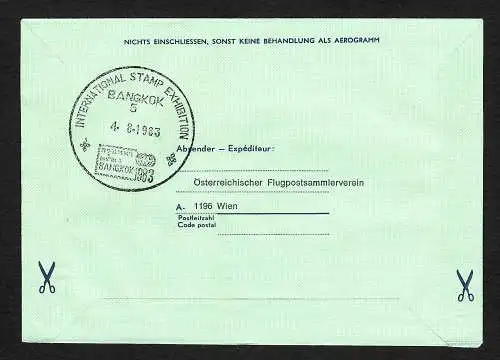 Österreich 1983: Aerogramme Grussflugpost Wien-Bankok, Sonderstempel