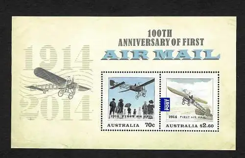 Australien 2014: 100th Anniversary of first Air Mail, Block, postfrisch