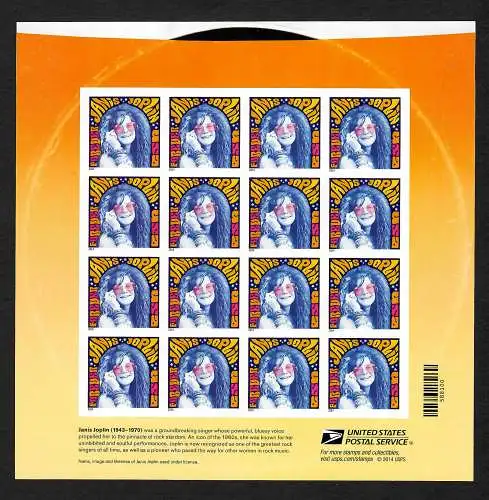 USA 2014: Janis Joplin, sheet, mnh