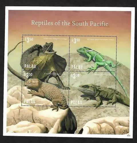 Palau: Reptiles of the South Pacific, Reptilien im Süd Pazifik, Block postfrisch