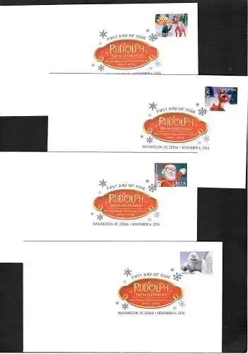 USA 2014: Rudolph the Red-Nosed Reinder, Rentier, 4x FDC