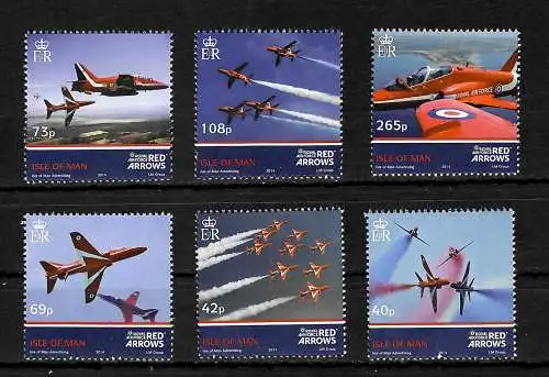 Isle of Man 2014: Red Arrows, Royal Airforce, Kunstflugstaffel, mnh, 6x stamps