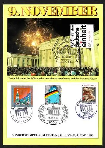 Gedankbaltt Deutschland/USA/UDSSR, : 9. November 1990: 3x Sonderstempel