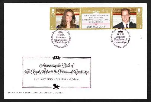 Isle of Man 2015: Königliches Baby: Prinzessin Charlotte Elizabeth Diana, FDC