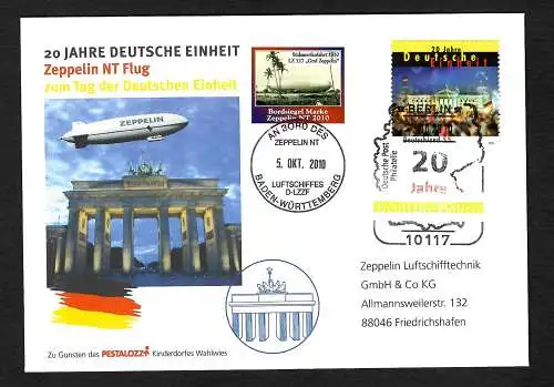 Bund 2010: 20 Jahr Deutsche Einheit: Zeppelin NT Flug mit Bordsiegelmarke