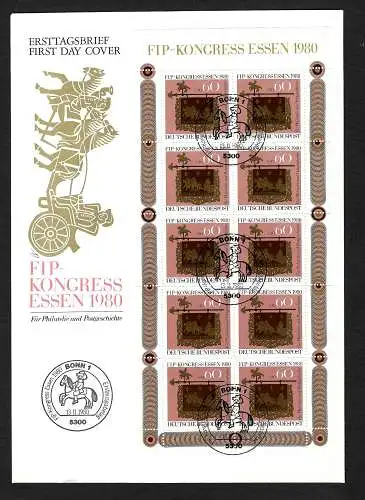 Bund 1980: FIP Kongress Essen 1980, MiNr. 1065 Kleinbogen - FDC