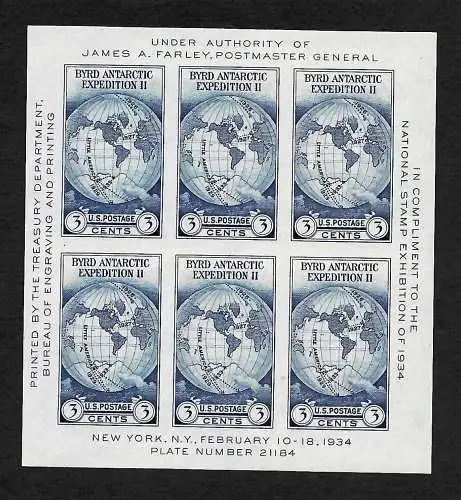 USA 1934: BYRD Antartic Expedition II, Block #4, ungezähnt, postfrisch