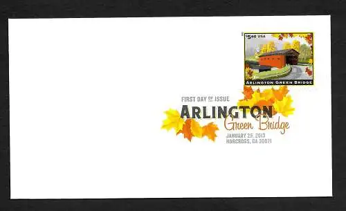 USA 2013: Arlington green Bridge, FDC, color cancel