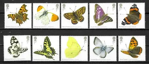 GB: Butterfly, Schmetterlinge, Papillon, 10x Briefmarken, postfrisch