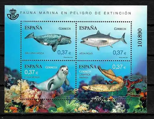 Spanien 2013: Fauna Marina en Peligro de Extincion, Robbe, Aal, Wal, postfrisch