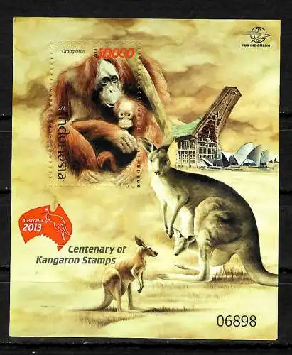 Indonesien 2013: Kangaroo and Orang Utan, Block, mnh