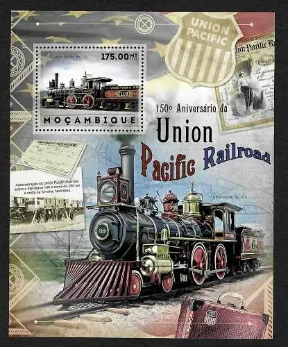 Mocambique: 150 Aniversario da Union Pacific Railroad, Eisenbahn , postfrisch