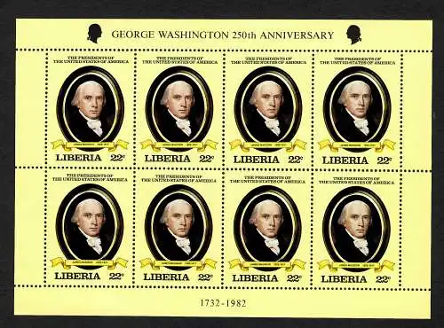 Liberia: Georg Washington 250th Anniversary: Block of James Madison, mnh