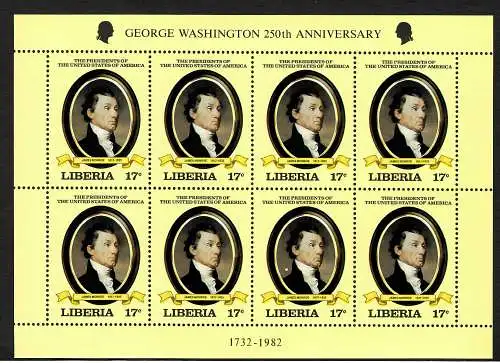 Liberia: Georg Washington 250th Anniversary: Block of James Monroe, mnh