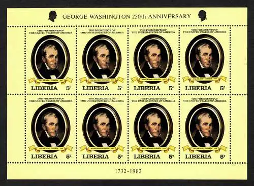 Liberia: Georg Washington 250th Anniversary: Block of Henry Harrison, mnh