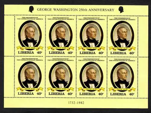 Liberia: Georg Washington 250th Anniversary: Block of John Tyler, mnh