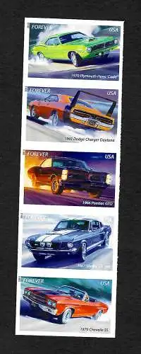 USA: 2013 Muscle cars 5x stamp: Dodge, Plymouth, Pontiac, Shelby, Chevelle, **