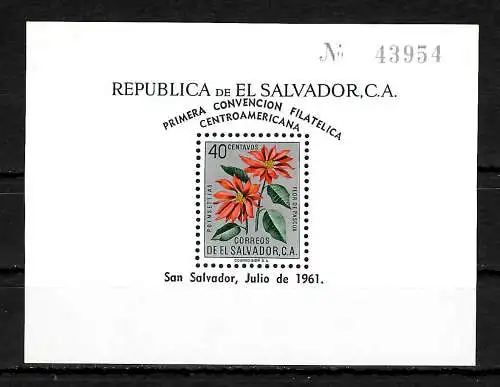 El Salvador 1961: Primera convencion Filatelica Centro Americana Flora de Pascua