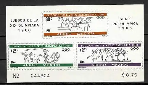 Mexico 1966: XIX Olympische Spiele 1968, Pre-Olimpica, mnh