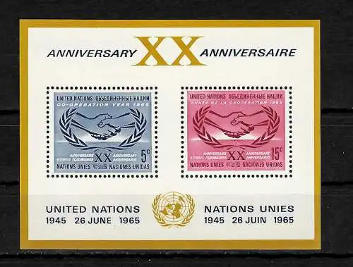 UNO New York 1965: 20th Co-Operation Year 1965, mnh