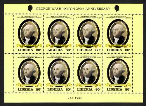 Liberia: Georg Washington 250th Anniversary: Block of George Washington, mnh