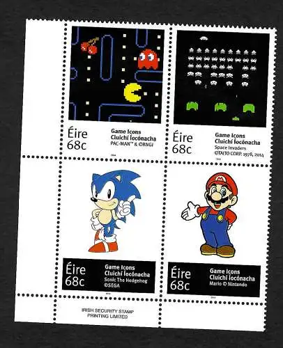 Irland: Mario und Sonic, Game Icons, Pac-Man, Mario Kart, postfrischer Block