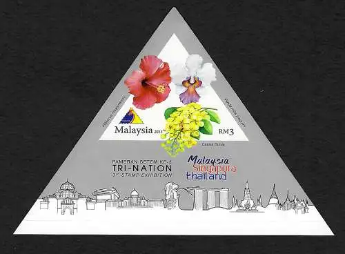 Malaysia 2013: Tri-Natoin, 3rd stamp exhibition mit Singapur und Thailand, mnh