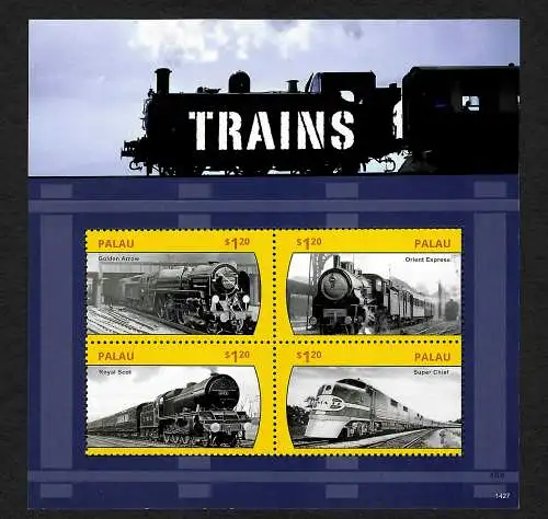 Palau: Berühmte Lokomtiven, Famous trains, Golden Arrow, Orient Express, ... mnh