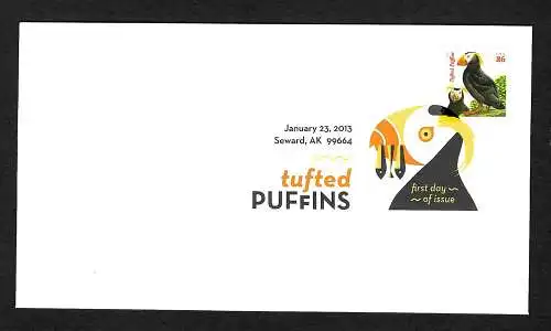 USA 2013: sheet of Papagaientaucher, Tufted Puffins, FDC