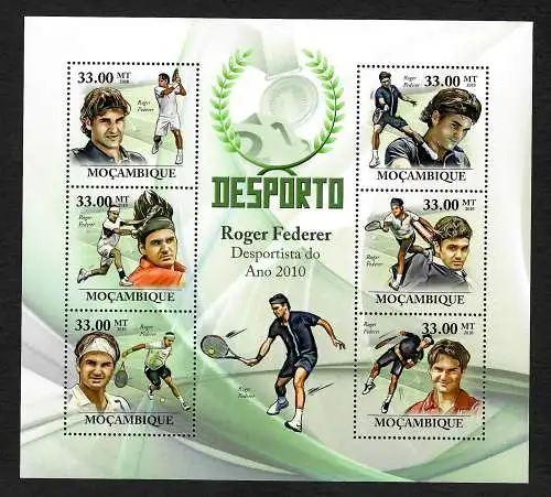 Mocambique 2010: Roger Federer, Tennis, mnh