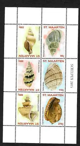 St. Maarten 2015: Muscheln, Schelpen, 6x Briefmarken