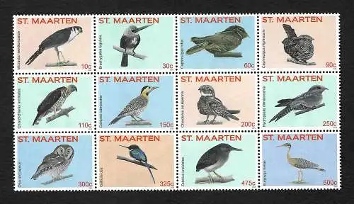 St. Maarten 2015: Vögel, 12 Briefmarken im Zusammendruck, Birds