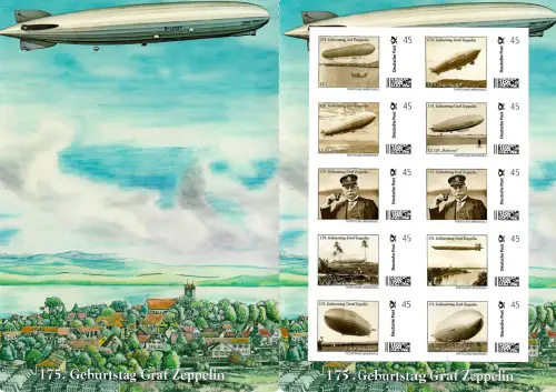 Bund: Postcard Individuell: 175. Geburtstag von Graf Zeppelin, postfrisch