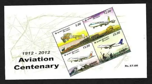 Sri Lanka 2012: Aviation Centenary, air planes, mnh