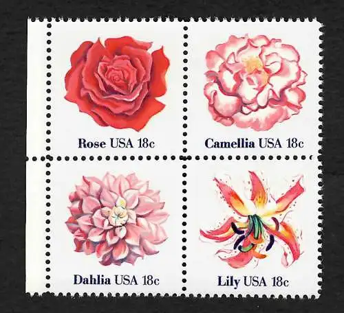 USA: Flowers #1459-1462, Rose, Camellia, Dahlia, Lily, mnh