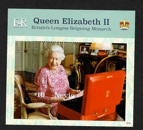 Nevis: Queen Elizsabeth II, longest Reigning British Monarch, mnh