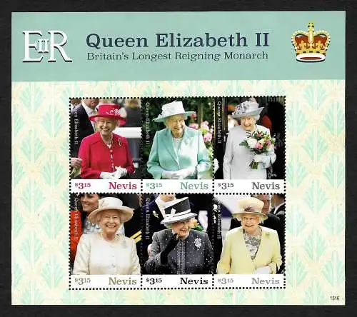 Nevis: Queen Elizsabeth II, longest Reigning British Monarch, mnh, **