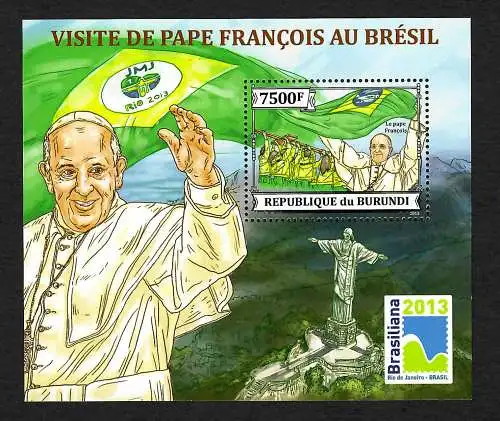 Burundi 2013: Visite de Pape Francois au Brésil, Rio 2013, mnh