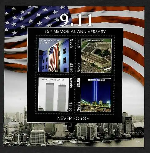 Nevis 2016: 15th memorial Anniversary, Never forget 9 11, mnh