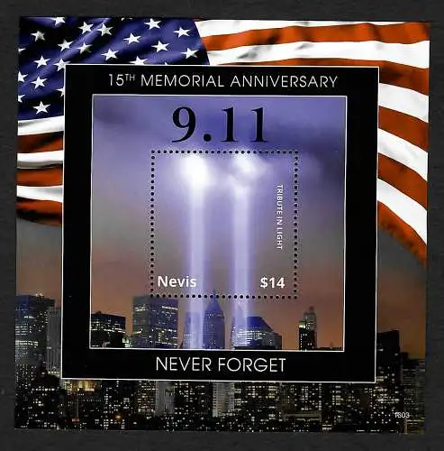 Nevis 2016: 15th memorial Anniversary, Never forget 9 11, mnh, **