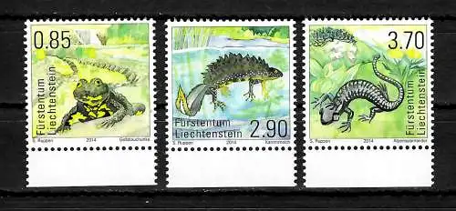 Liechtenstein 2014: Amphibien, #1715-1717, postfrisch