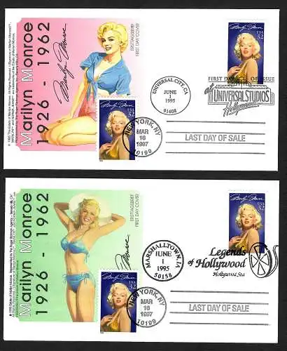 USA 1997: Planet Hollywood, Marilyn Monroe, Legends of Hollywood, 5x FDC