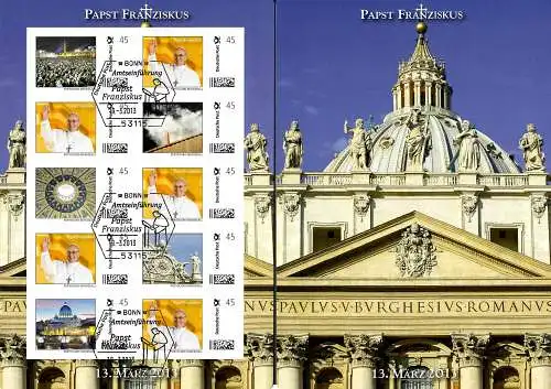 Bund Postcard Individuell 2013: Papst Franziskus, Amtseinführung, gestempelt