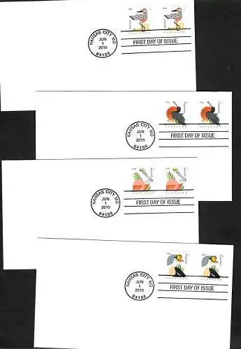 USA 2015: Paradiesvögel, Birds, 4x FDC, Frankiert mit Marken aus der Rolle