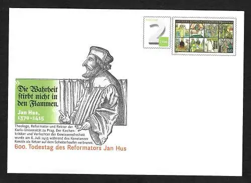Bund: Sonderganzsache 2014: 600 Todestag Reformator Jan Hus, **