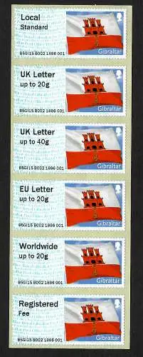 Gibraltar 2015: Flagge: 6x Automatenmarken, postfrisch