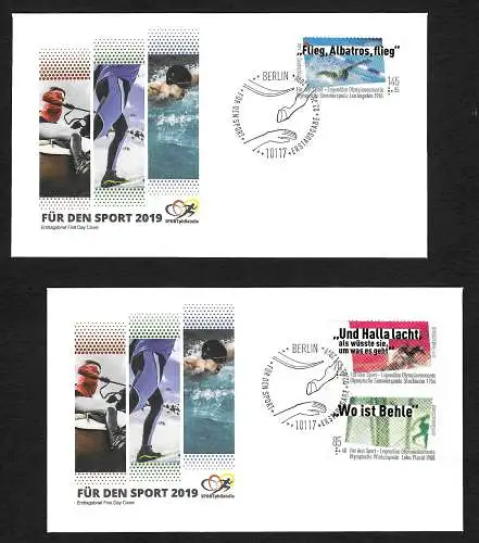 Bund 2019: Für den Sport, MiNr. 3460-62, Legendäre Olympiamomente, 2x FDC