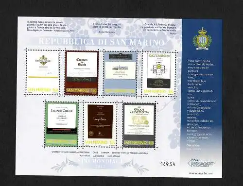 San Marino 2012: Berühmte Weine, famous wines, mnh