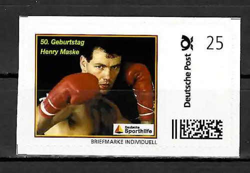 Bund: Briefmarke Individuell - 50. Geburtstag von Henry Maske, Sporthilfe, **